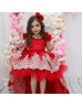 Red Beaded High Low Flower Girl Dress Birthday Dress